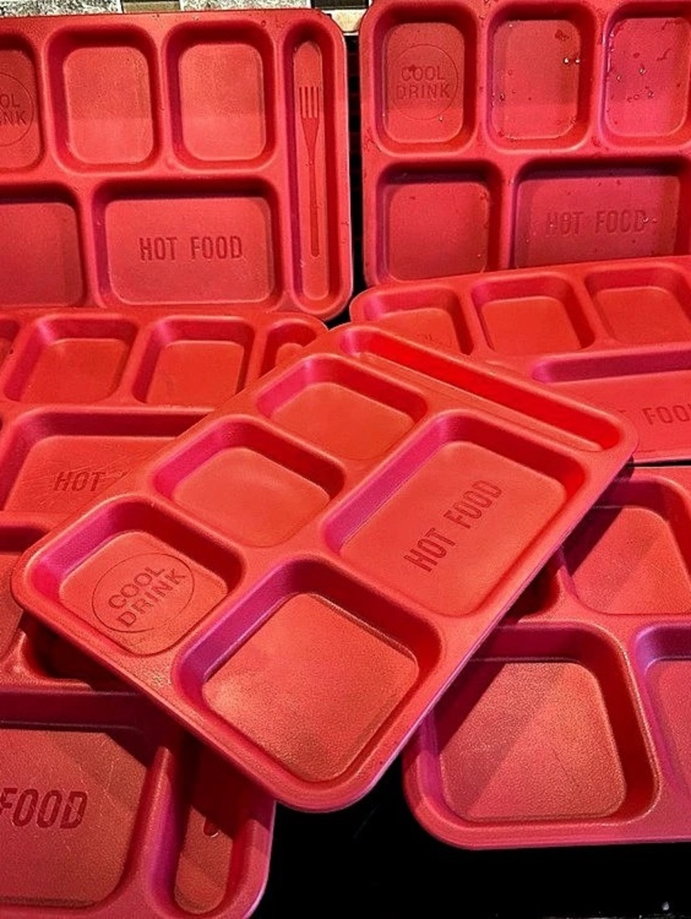 Red Hot Food Cool Drink Tray Set of 7